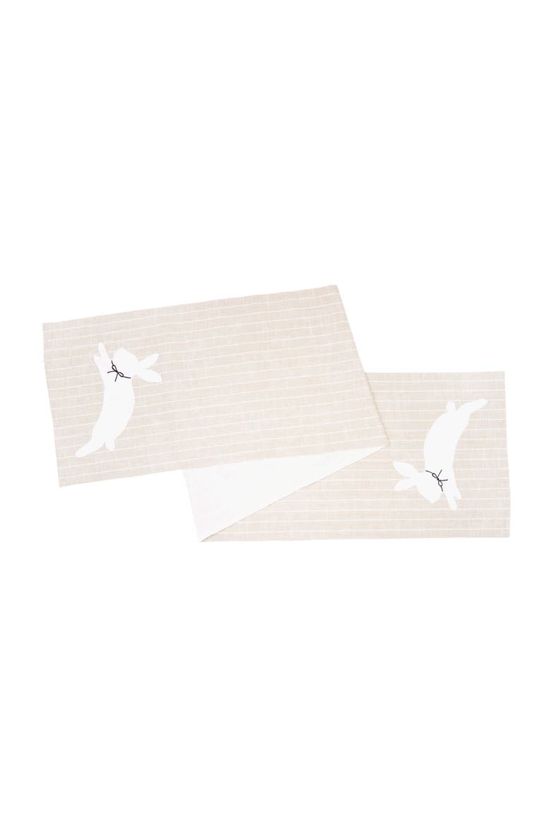 White Bunny Hop Stripe 100% Cotton Table Runner 14" x 72", Main, color, Beige