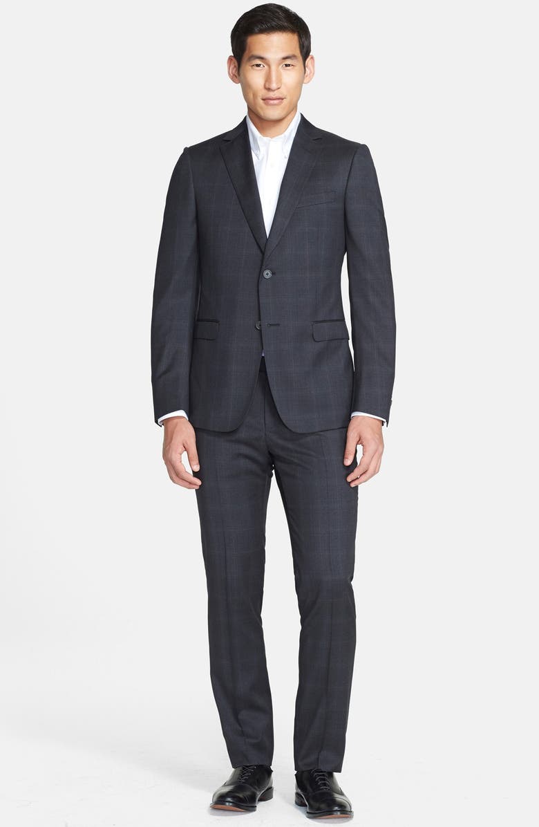 Z Zegna Trim Fit Grey Plaid Wool Suit, Main, color,