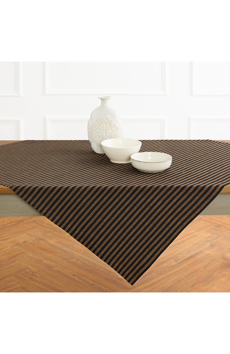 Solino Home Linen Table Throw - Amalfi Stripe, 52" x 52", 52" x 52", Main, color, Brown Sugar And Black