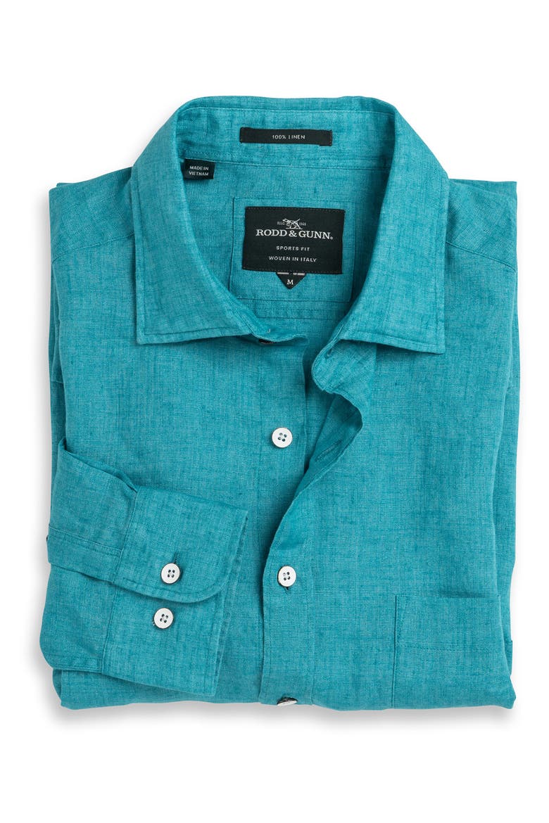 Seaford Linen Button-Up Shirt, Main, color, TEAL
