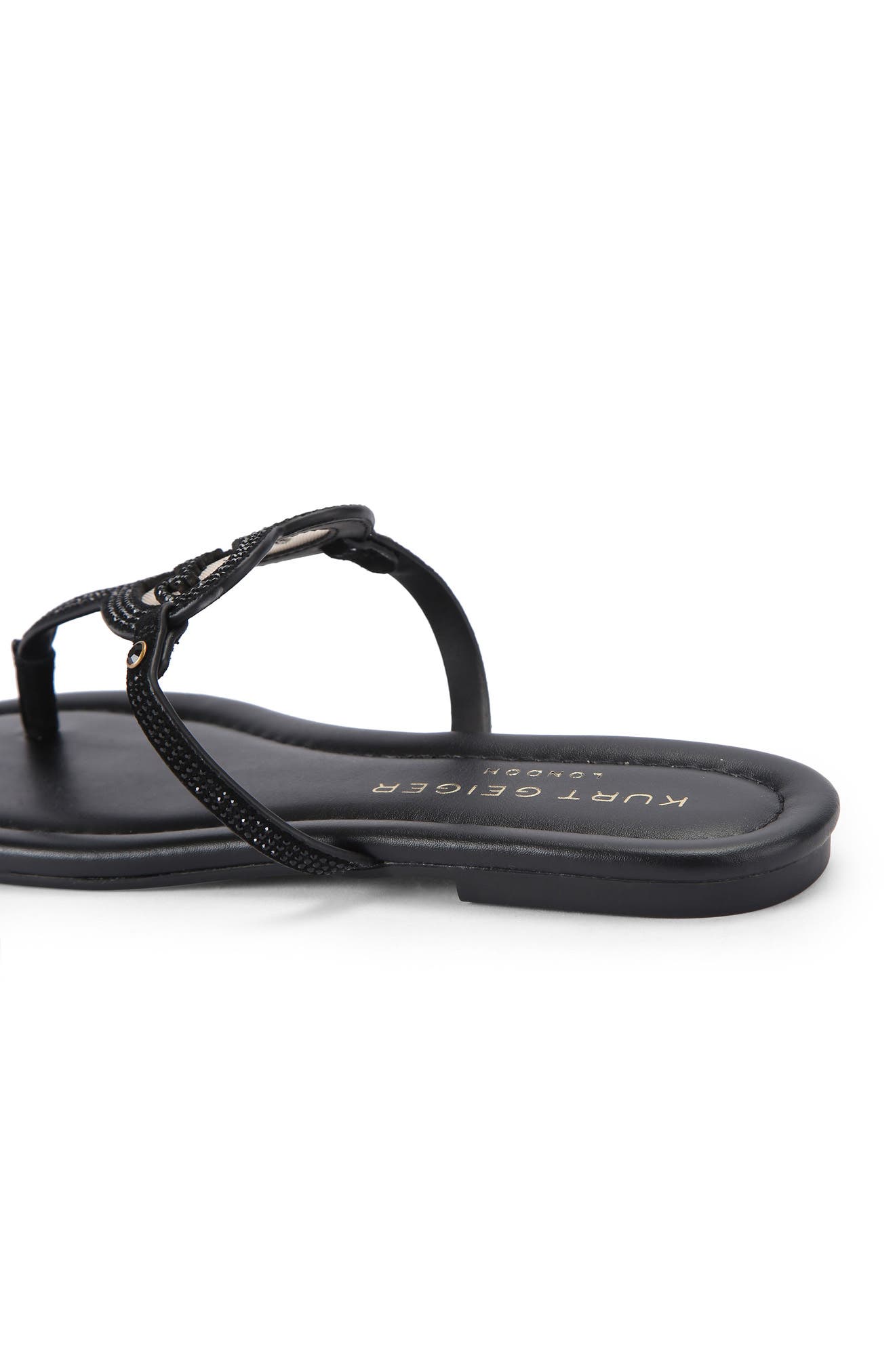 Kurt Heart T-Bar Leather Flat Sandal, Alternate, color, BLACK