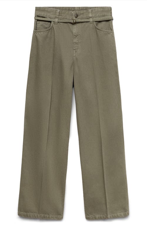 Mango Belt Wide Leg Jeans In Khaki