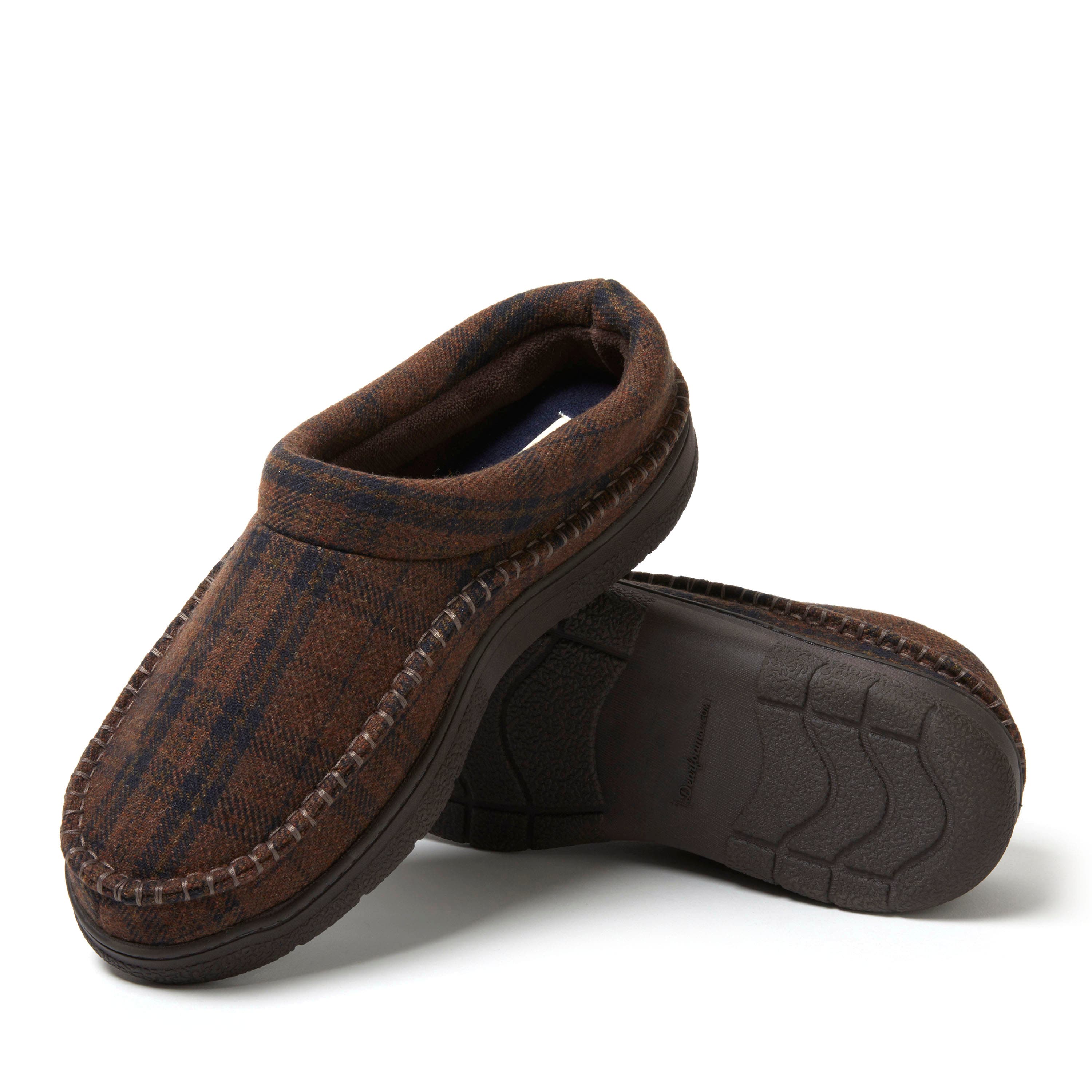 DEARFOAMS Thompson Plaid Moccasin Toe Clog Slipper, Alternate, color, Brown