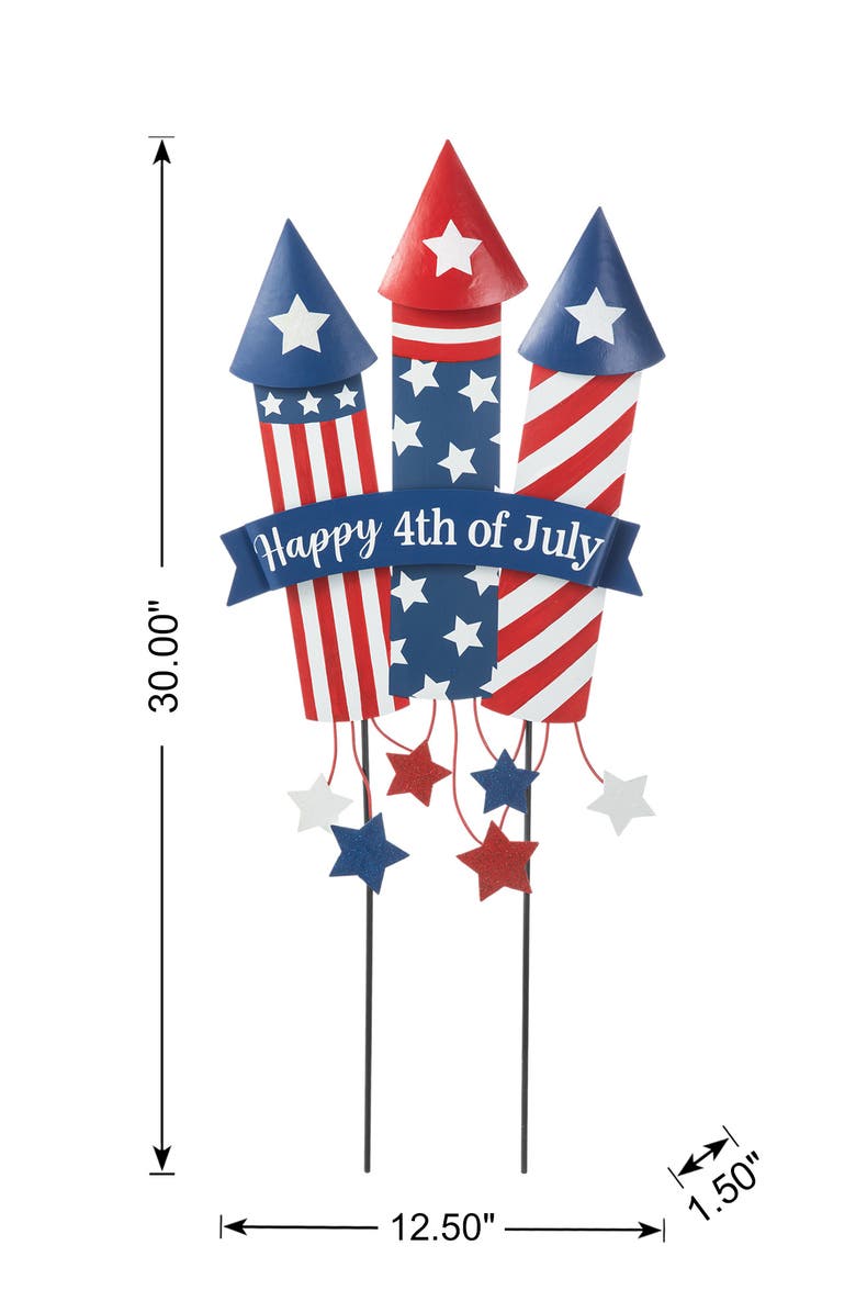 Glitzhome Patriotic Americana Firecracker Yard Stake or Wall Decor, Alternate, color, 