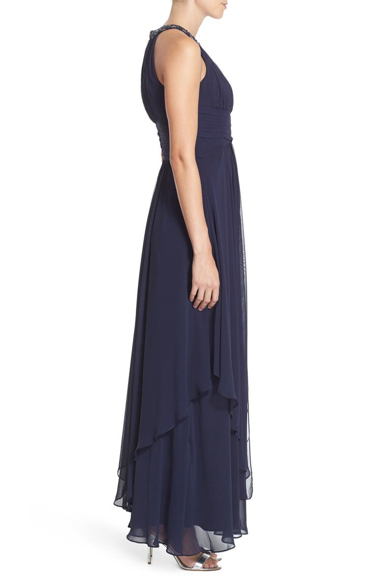 Embellished Tiered Chiffon Halter Gown, Alternate, color, MIDNIGHT NAVY