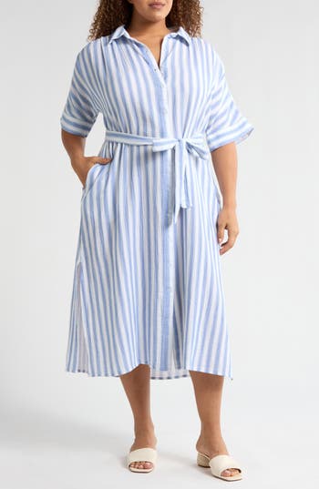 Caslon ® Belted Stripe Maxi Shirtdress