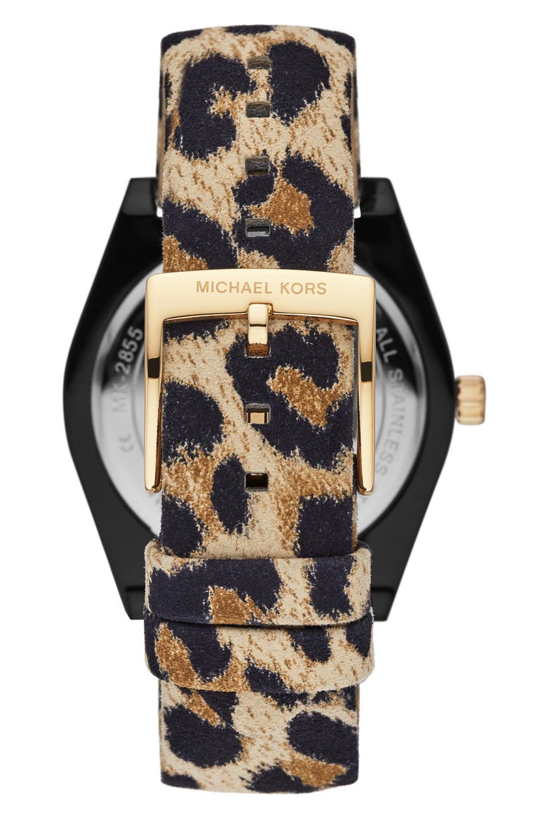 Channing Leather Strap Watch, 40mm, Alternate, color, LEOPARD MULTI/ BLACK/ RED