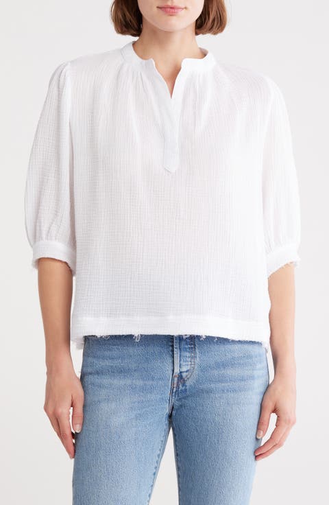 Split Neck Puff Sleeve Top