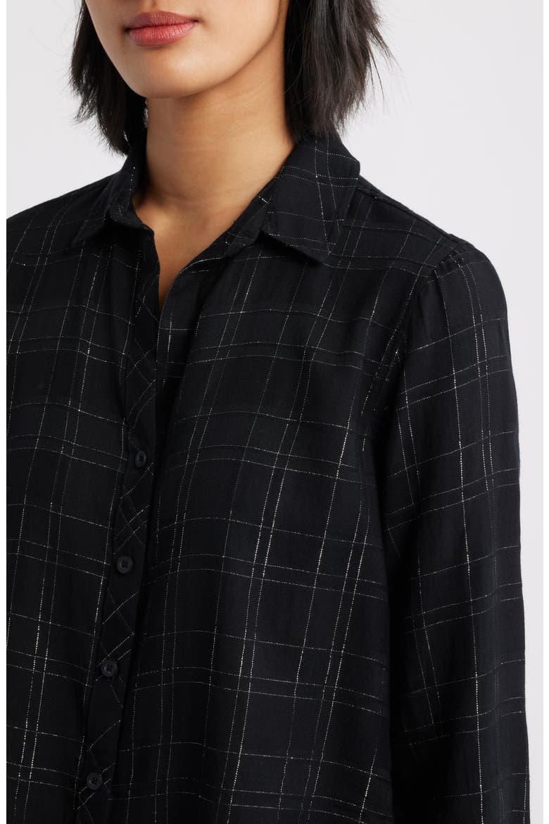 Metallic Check Button-Up Shirt, Alternate, color, BLACK LUREX