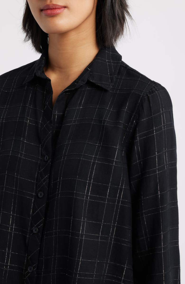 Cloth & Stone Metallic Check Button-Up Shirt, Alternate, color, Black Lurex