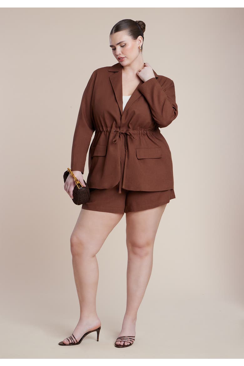 Drawstring Waist Linen Blazer, Alternate, color, DOWNTOWN BROWN