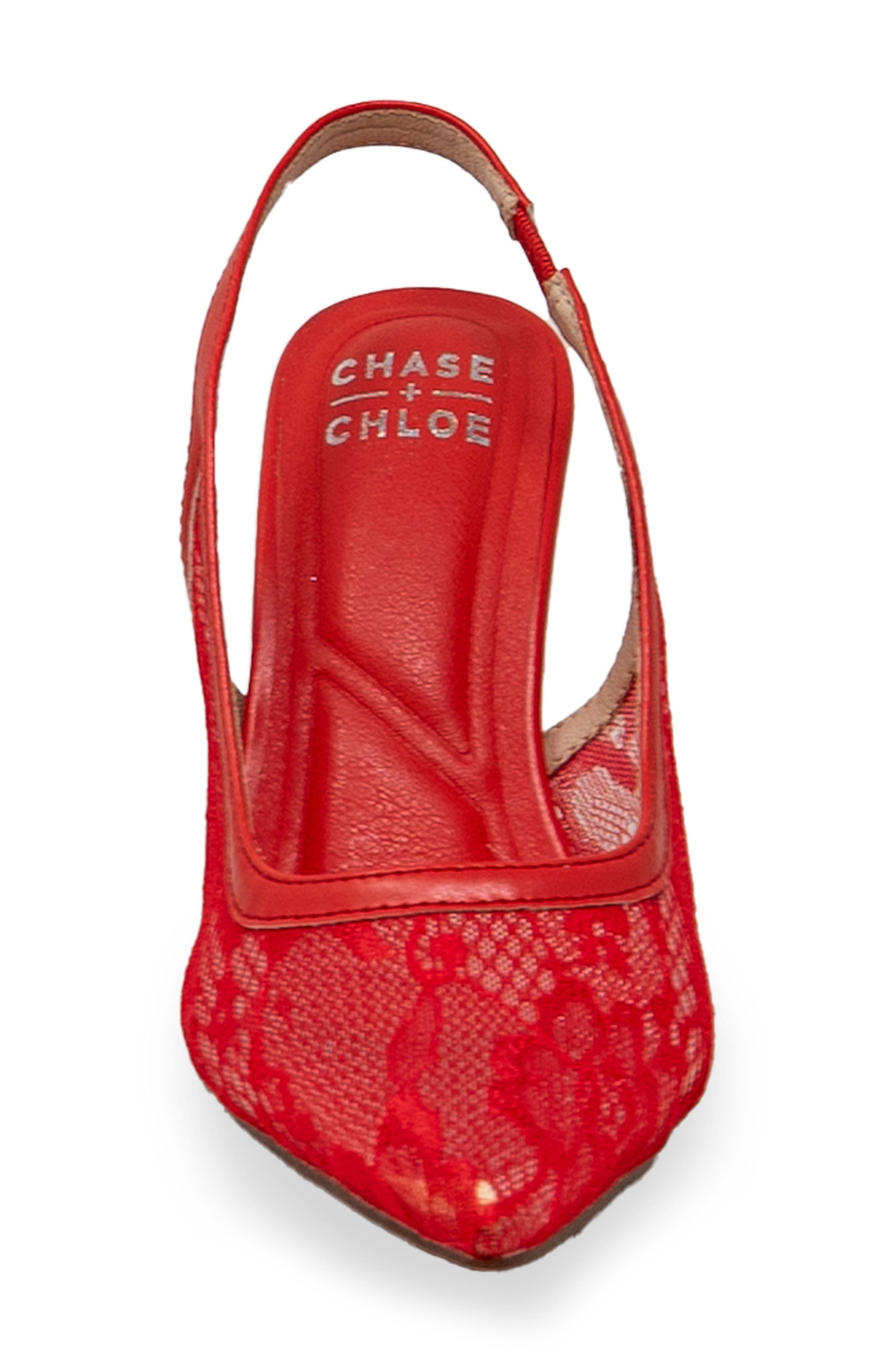 Bethany Floral Lace Slingback Pump, Alternate, color, RED
