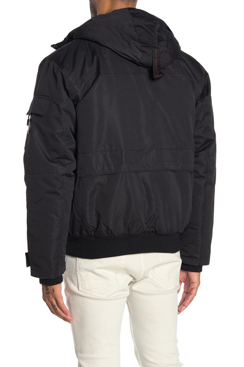 Faux Fur Hooded Bomber Jacket, Alternate, color, BLACK
