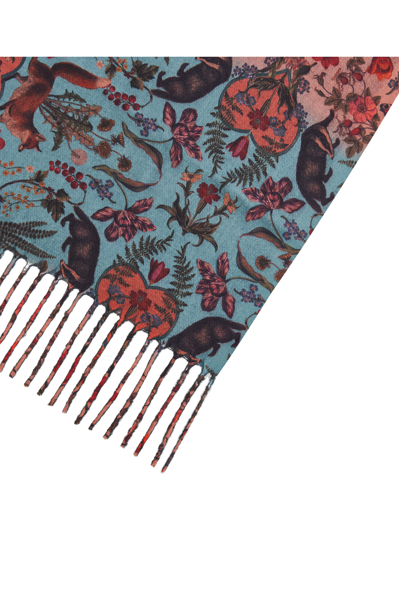 Fable England Folksy Fox Teal Scarf with Tassels, Alternate, color, Teal