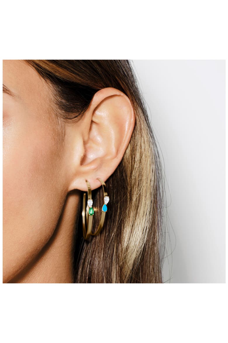 14k Gold Turquoise & Diamond Hoop Earrings, Alternate, color, YELLOW GOLD
