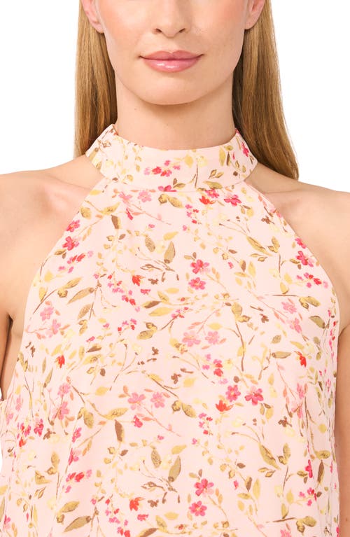 Cece Floral Halter Neck Top In Sugar Peach