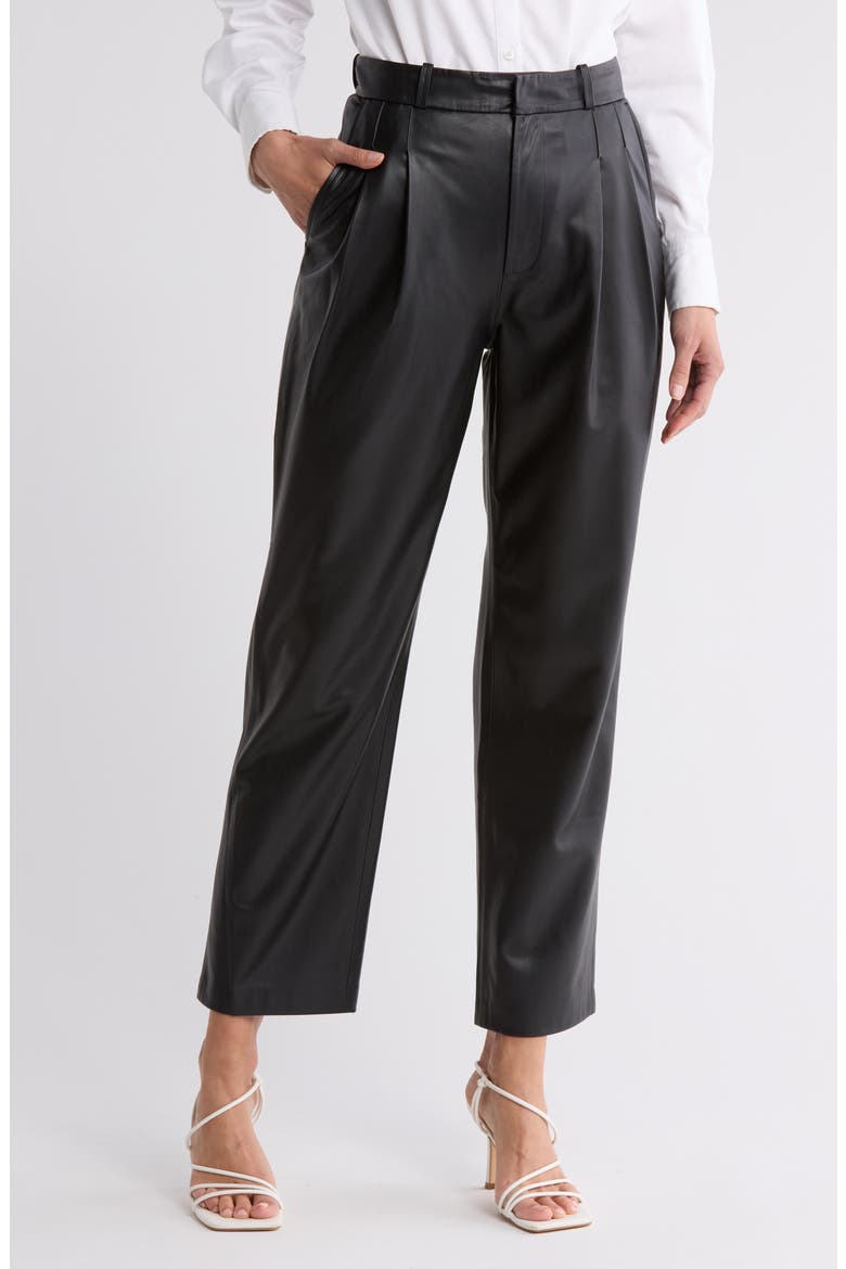 Kate Pleated Front Faux Leather Pants, Main, color, TRUE BLACK
