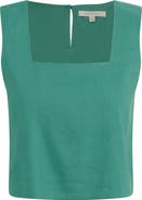 Favorite Daughter The Abby Linen Blend Square Neck Crop Shell