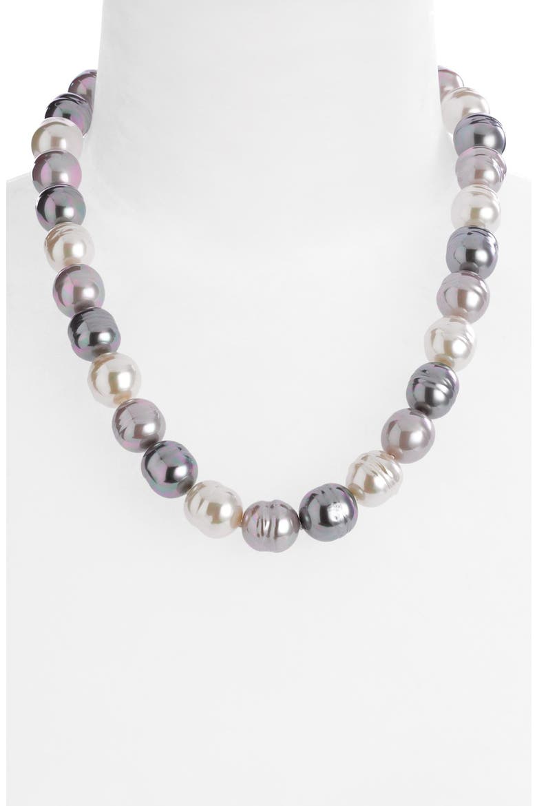 14mm Baroque Pearl Necklace, Alternate, color, GREY/ SILVER