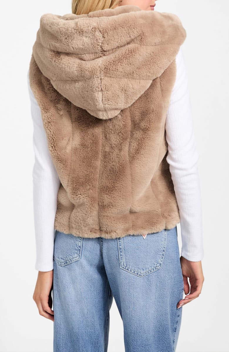 GUESS Sophy Hooded Faux Fur Vest, Alternate, color, Beige