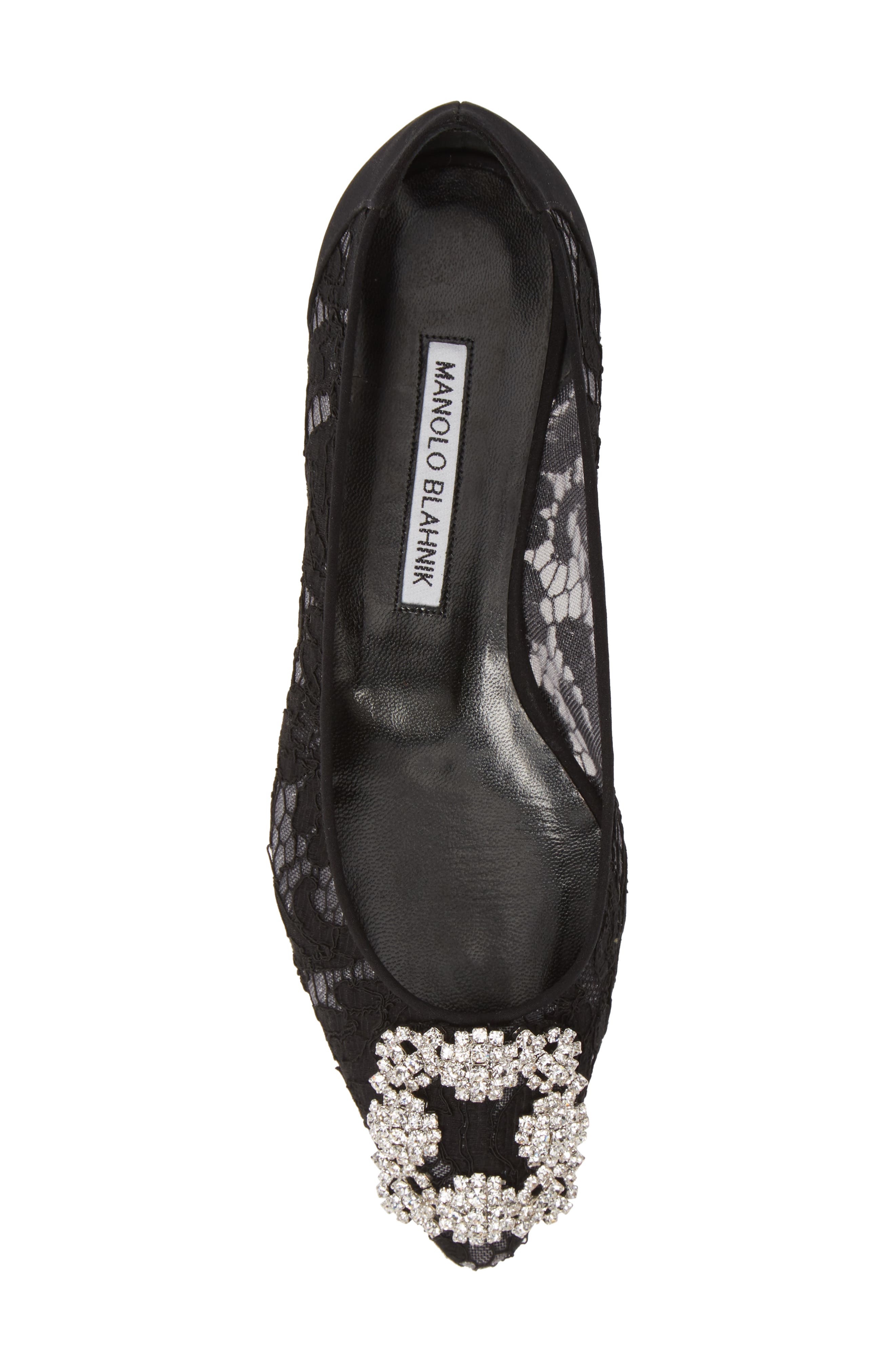Manolo Blahnik 'Hangisilala' Jeweled Pointy Toe Lace Flat, Alternate, color, 