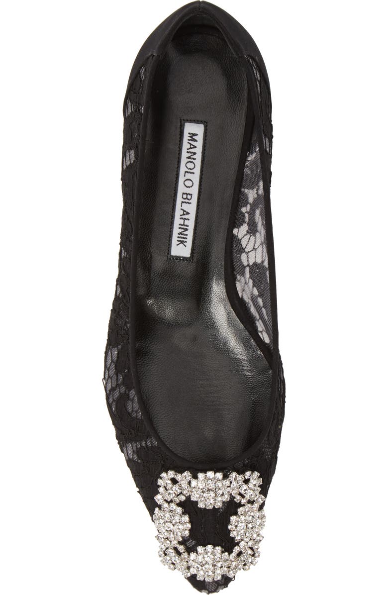 Manolo Blahnik 'Hangisilala' Jeweled Pointy Toe Lace Flat, Alternate, color,