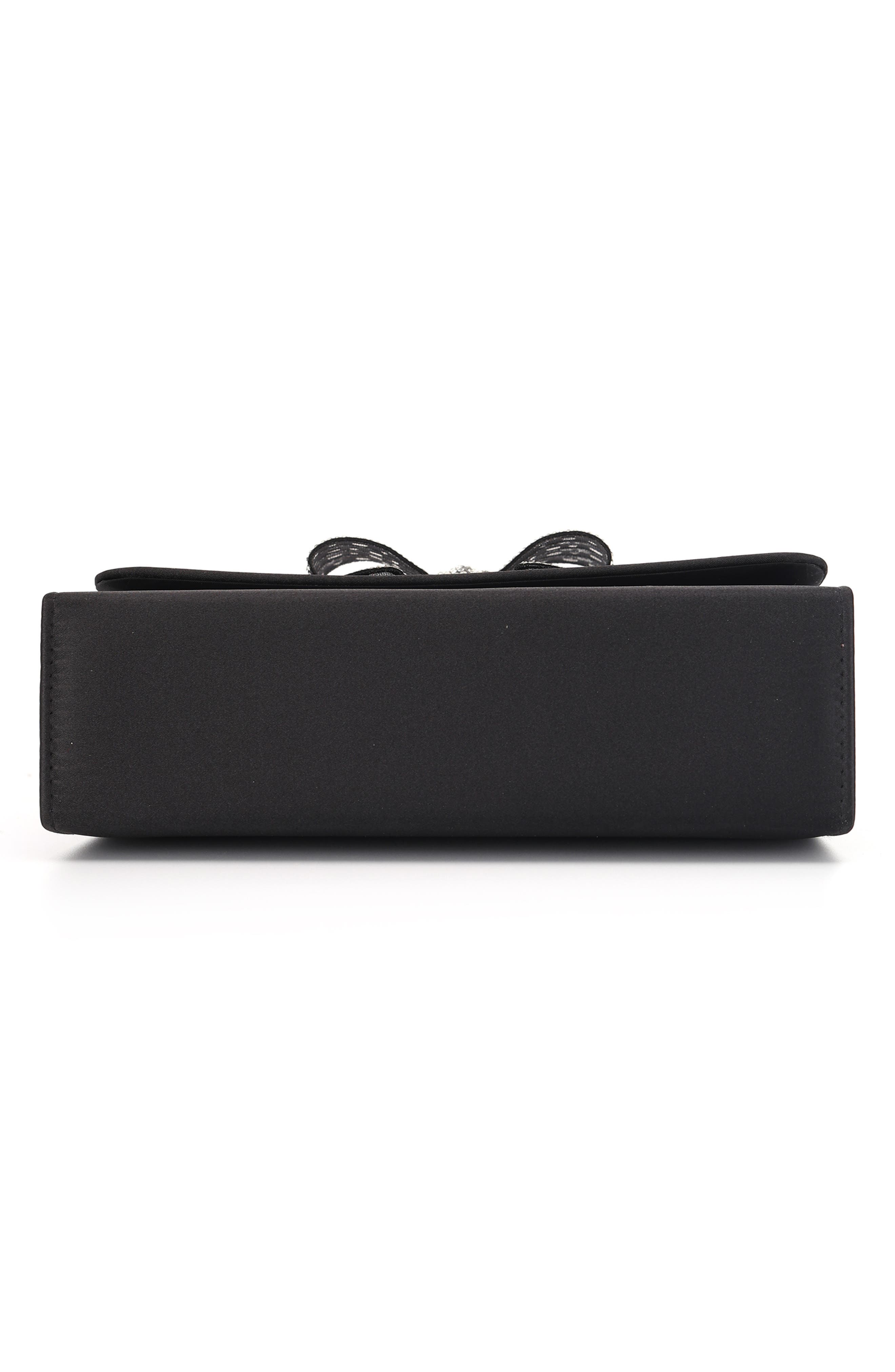 Leslie Crystal Bow Satin Clutch, Alternate, color, BLACK
