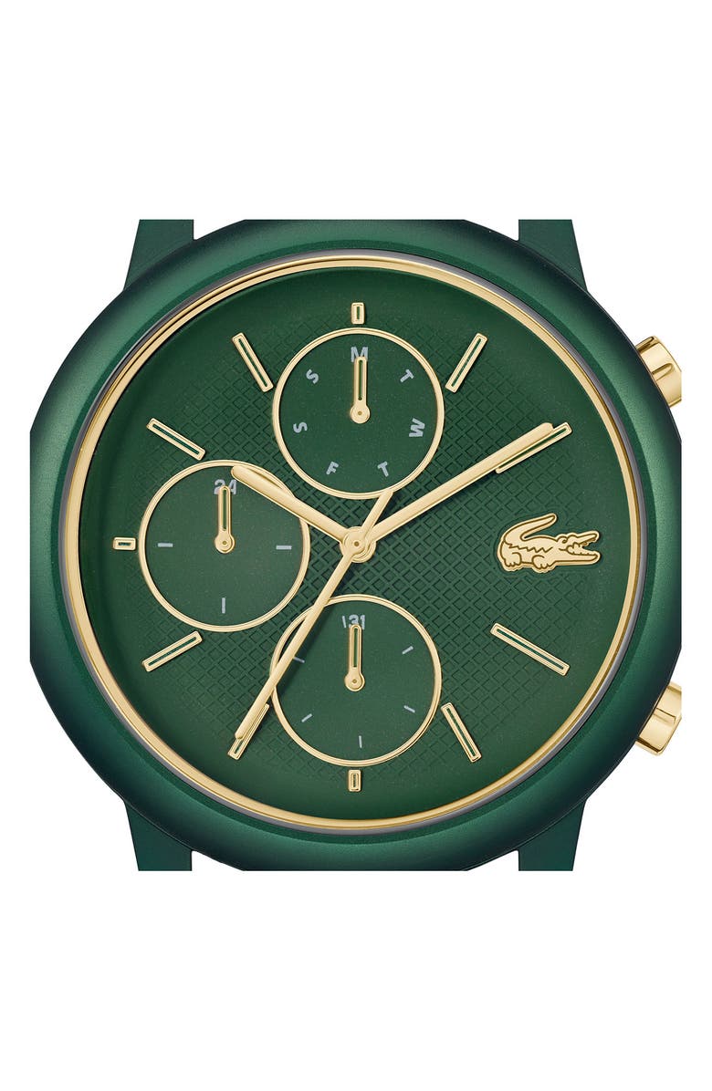 Lacoste L.12.12 Move Chronograph Silicone Strap Watch, 42mm, Alternate, color, Green