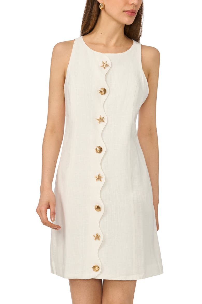 Shell Button Front A-Line Dress, Alternate, color, BRIGHT WHITE