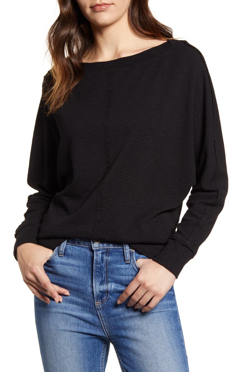 Caslon<sup>®</sup> Bateau Neck Exposed Seam Cotton Blend Top, Main, color,