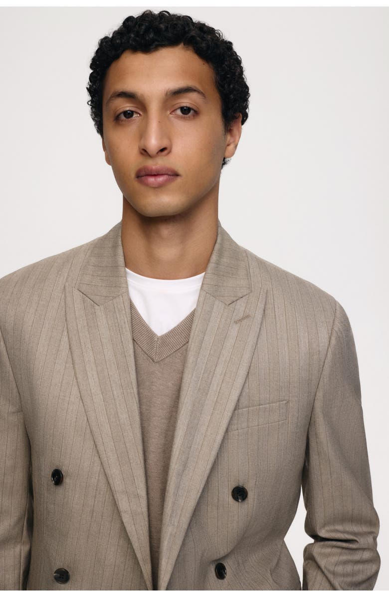 H&M Regular Fit Double-breasted Jacket, Alternate, color, Beige/Striped