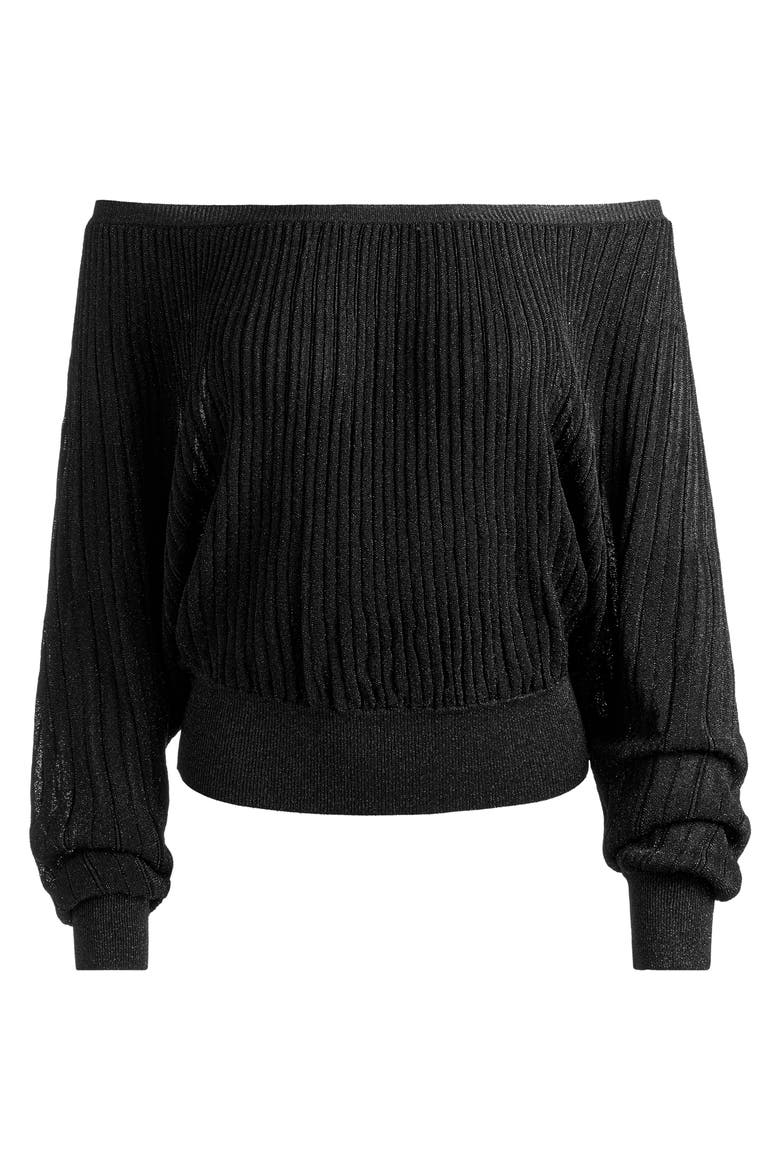 Cyril Pleated Metallic Off the Shoulder Sweater, Alternate, color, BLACK METALLIC