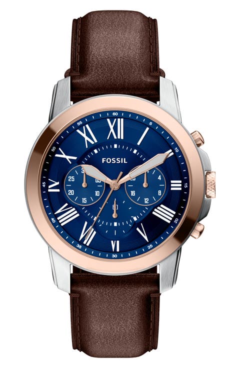 Grant Chronograph Leather Strap Watch, 44mm