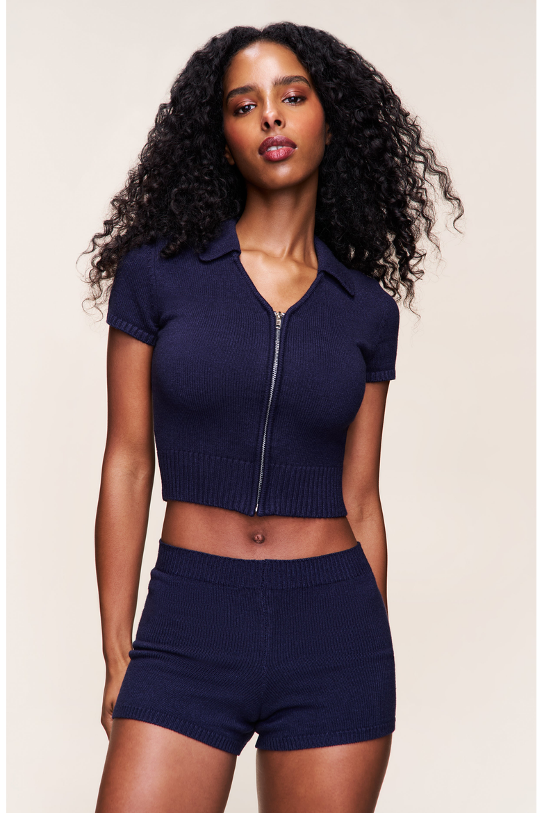 Calesia Zip Up Top, Main, color, Navy
