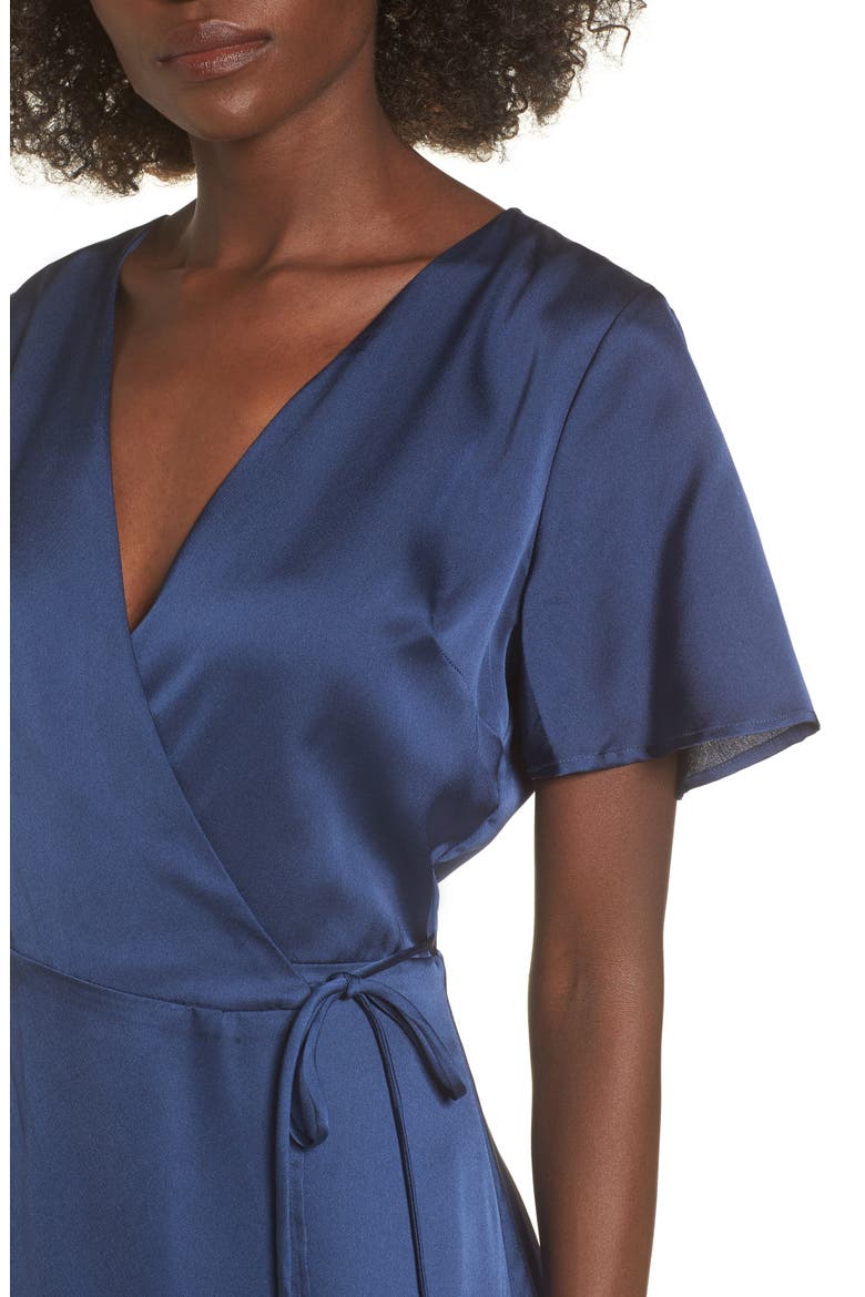 Satin Wrap Dress, Alternate, color, NAVY