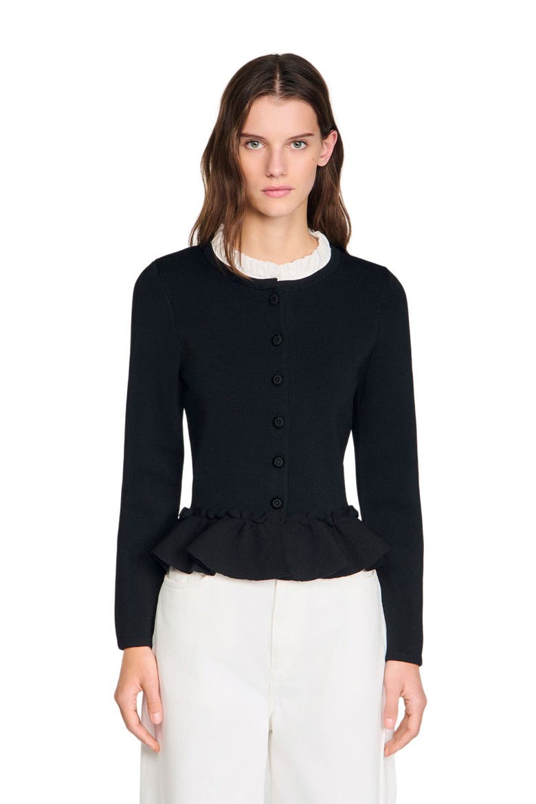 Removable collar peplum cardigan, Main, color, Black