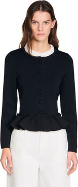 SANDRO Removable collar peplum cardigan