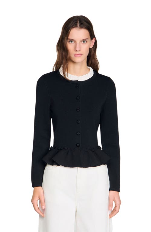 SANDRO Removable collar peplum cardigan in Black at Nordstrom, Size Large