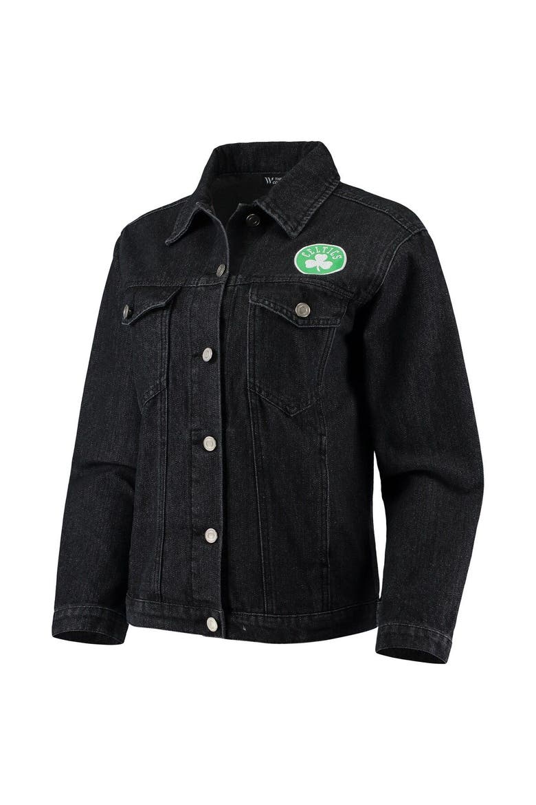 Women's The Wild Collective Black Boston Celtics Patch Denim Button-Up Jacket, Alternate, color, Black
