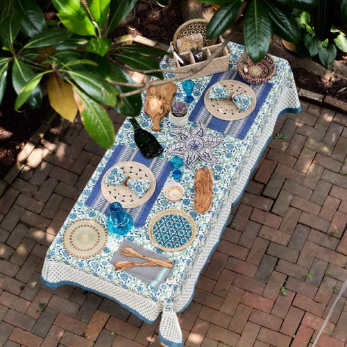 Ten Thousand Villages Sharan Floral Block Print Tablecloth In Blue