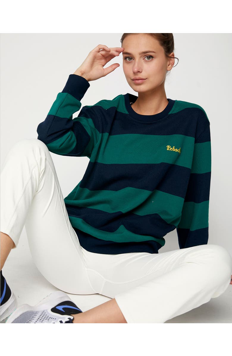 Rebody Active Embroidered Rebody Rugby Striped Sweatshirt Sustainable, Alternate, color,