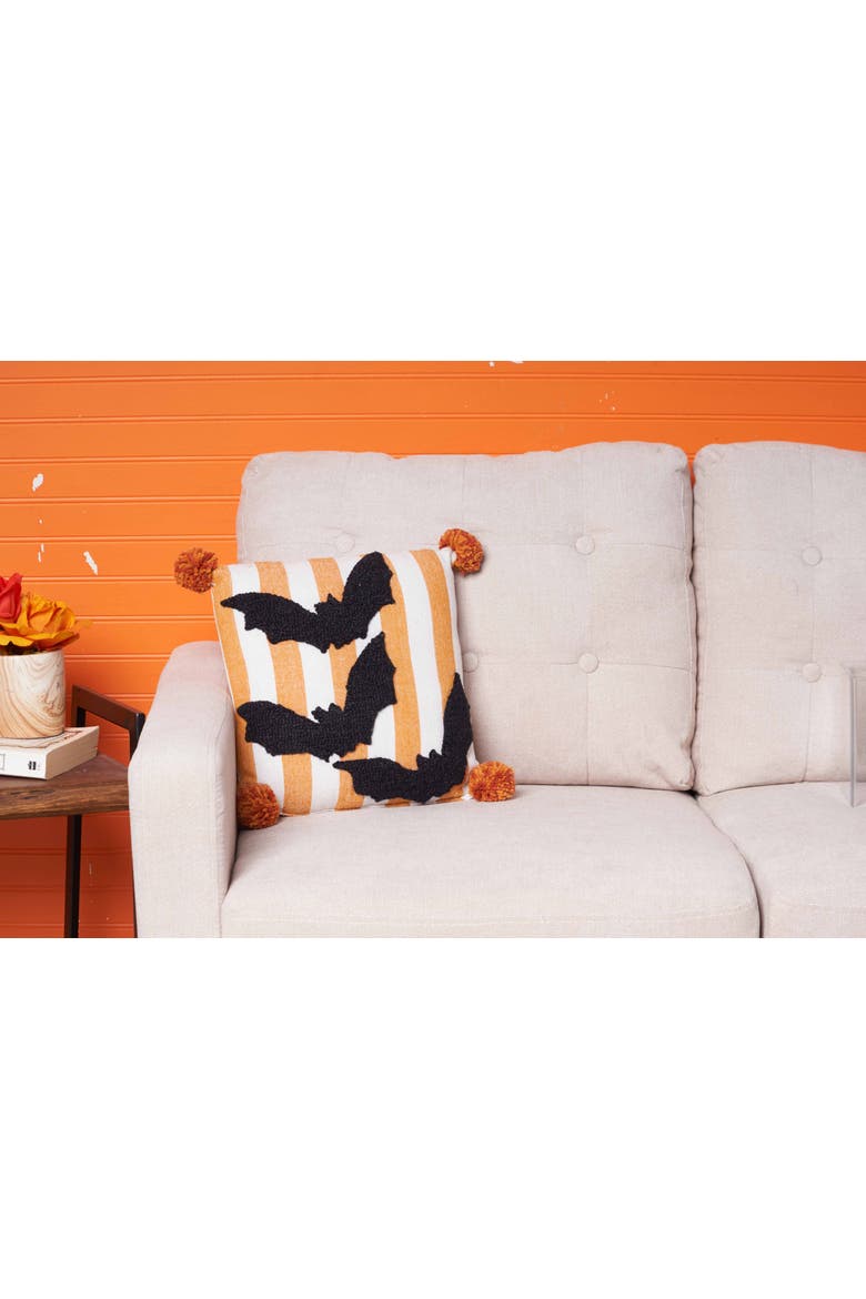 Bats Halloween Mini Hooked Accent Pillow, Alternate, color, Orange