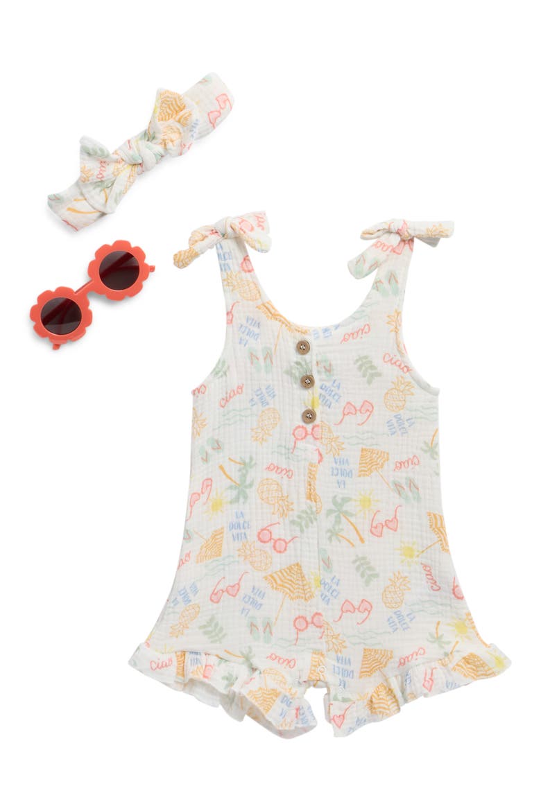 Gauze Romper, Headband & Sunglasses Set, Main, color, WHITE