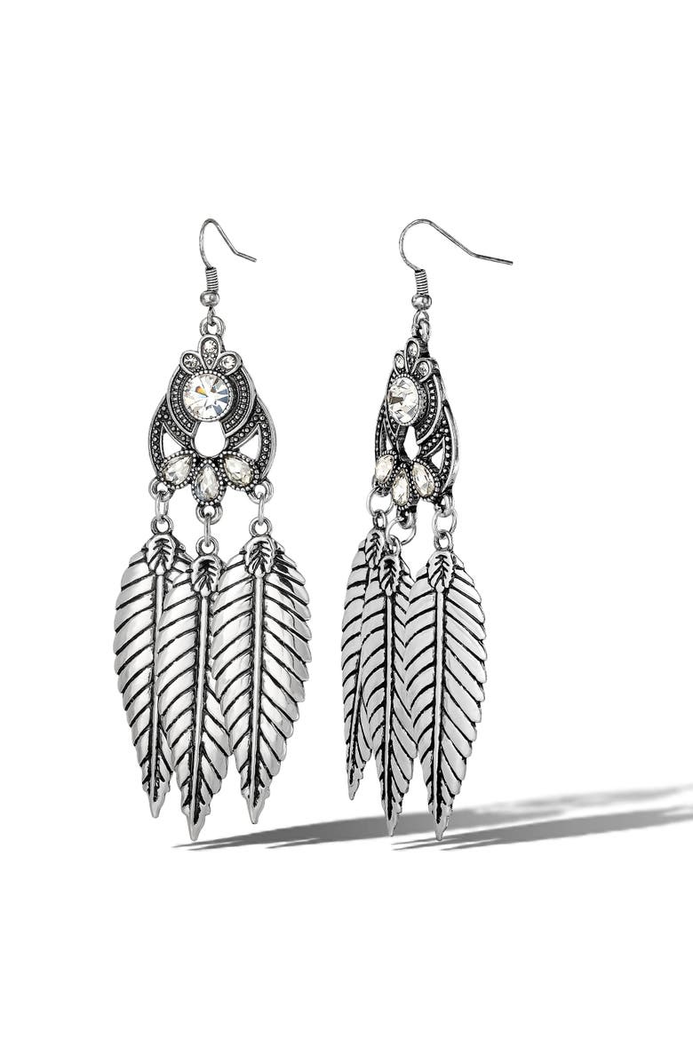 Jessica Simpson Crystal Leaf Drop Statement Earrings, Main, color, Silver