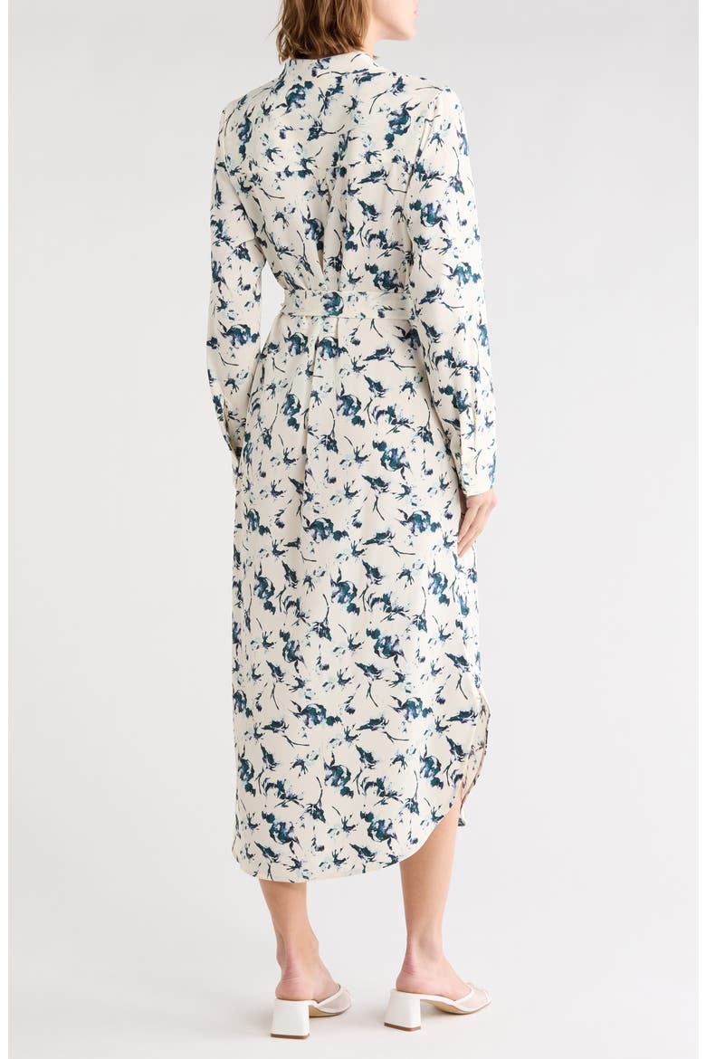 Long Sleeve Shirtdress, Alternate, color, IVORY- TEAL FLEUR ABSTRACT