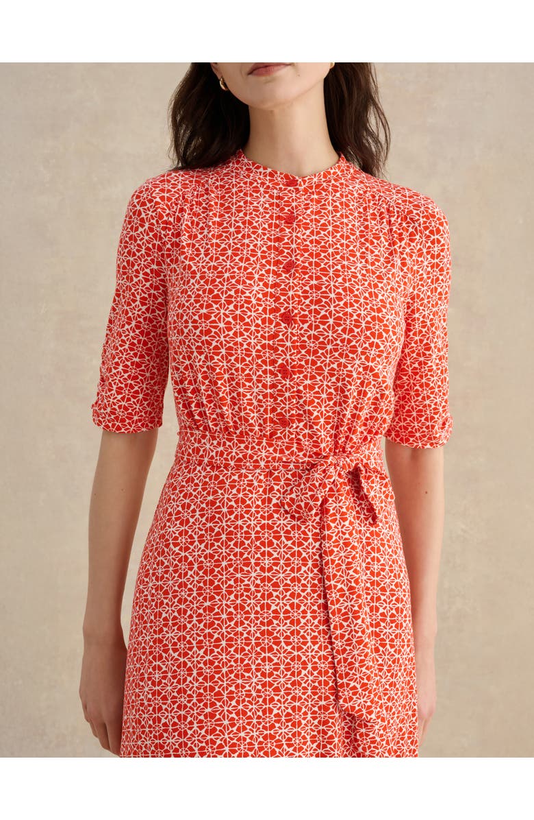 HOBBS LONDON Cathy 3/4 Sleeve Jersey Midi Dress, Alternate, color, Red Ivory