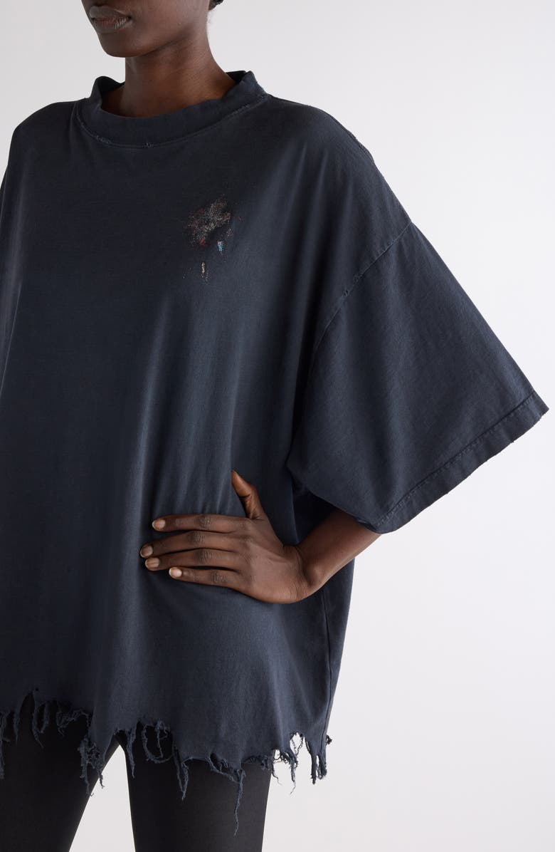 Balenciaga Nail Polish Distressed Crop Logo Graphic T-Shirt, Alternate, color, 