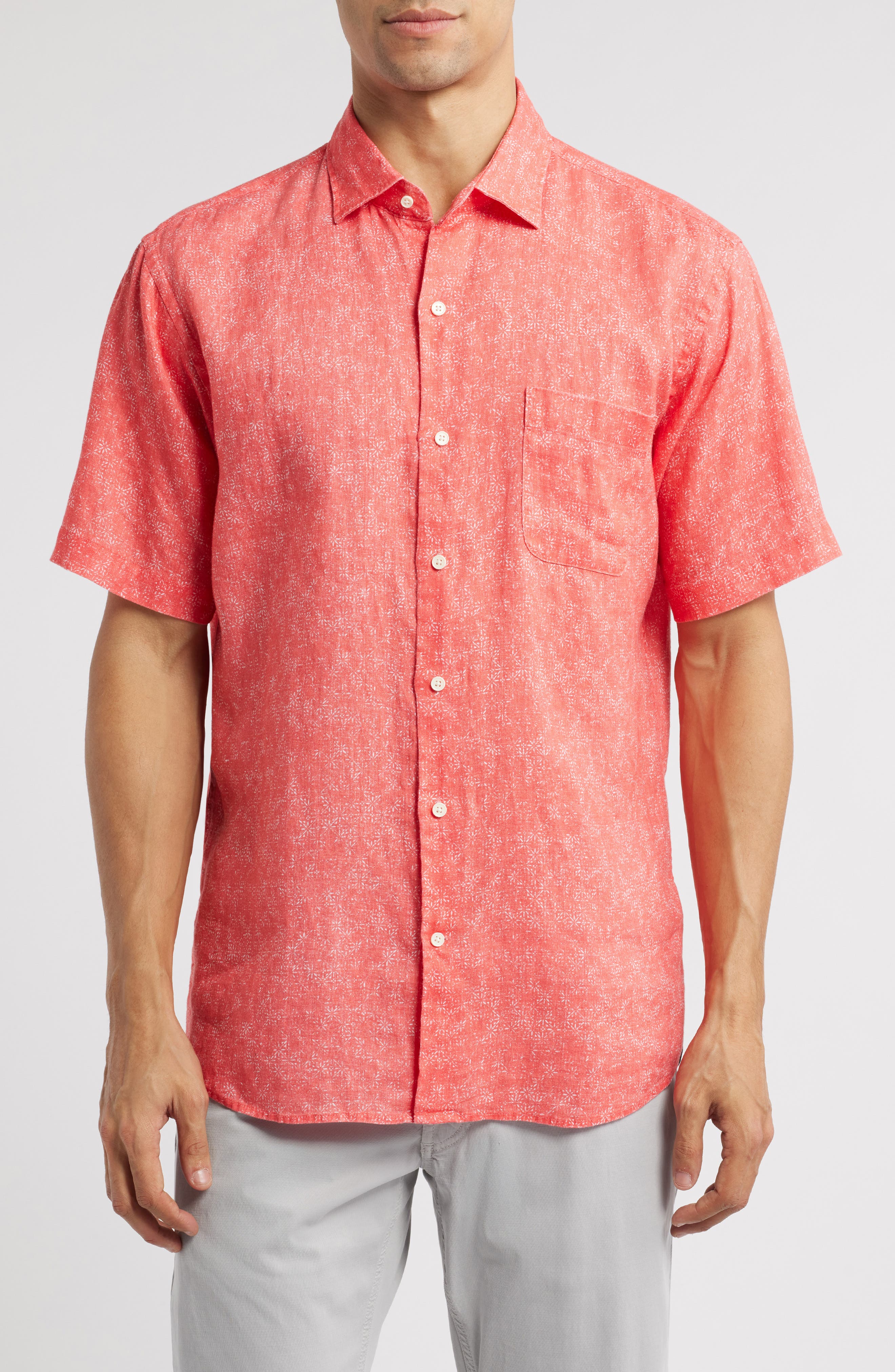 Peter Millar Volta Floral Short Sleeve Linen Button-Up Shirt