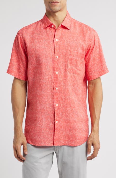 Volta Floral Short Sleeve Linen Button-Up Shirt