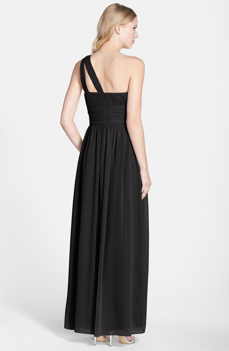 Donna Morgan 'Rachel' Ruched One-Shoulder Chiffon Gown, Alternate, color, 